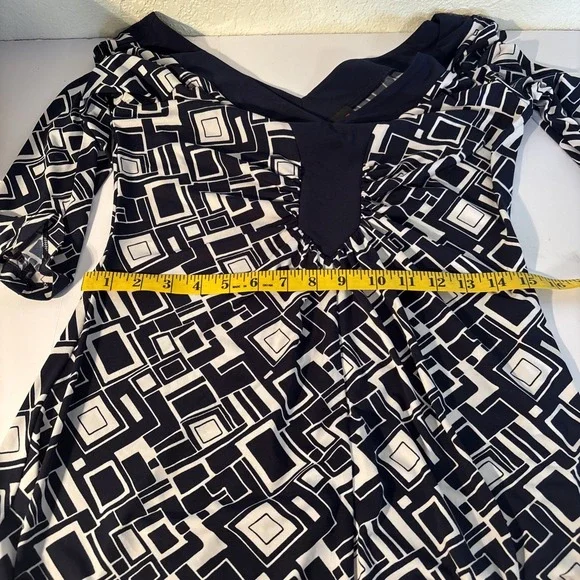 SCARLETT Women Size 10 Multicolor V Neck 3/4 Sleeve A Line Dress Stretchy Navy - Picture 5 of 5